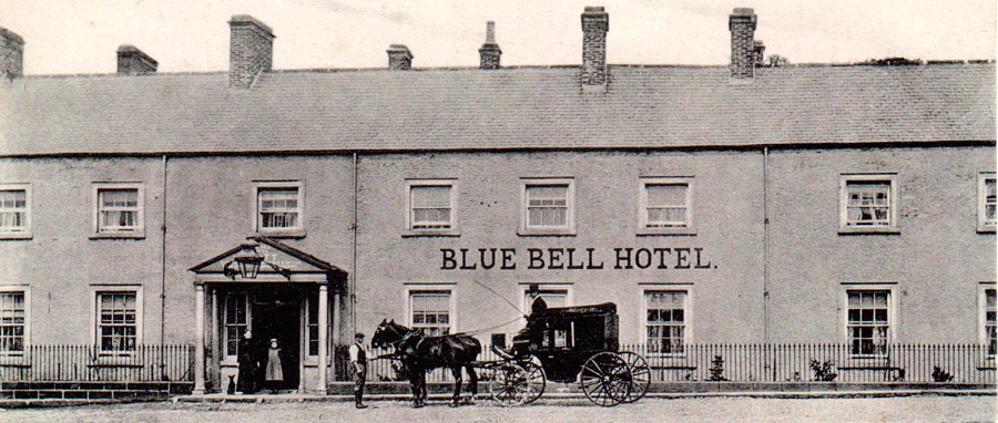 The Blue Bell Hotel showing the carriage which took passengers to and from the railway station