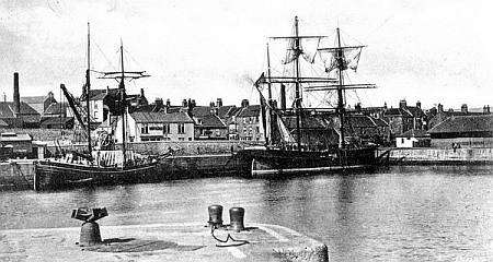 Masted ships in Tweed Dock.